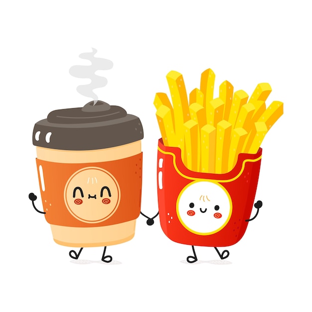 Leuke vrolijke koffie en frietjes kaart