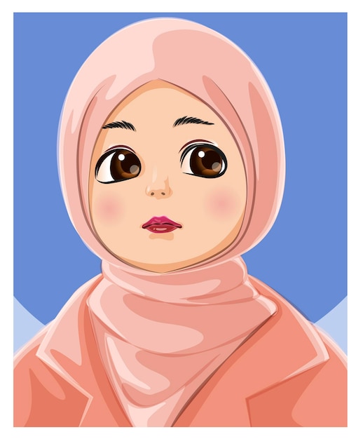Vector leuke vrouwelijke moslimkarakterillustratie met roze hijab.
