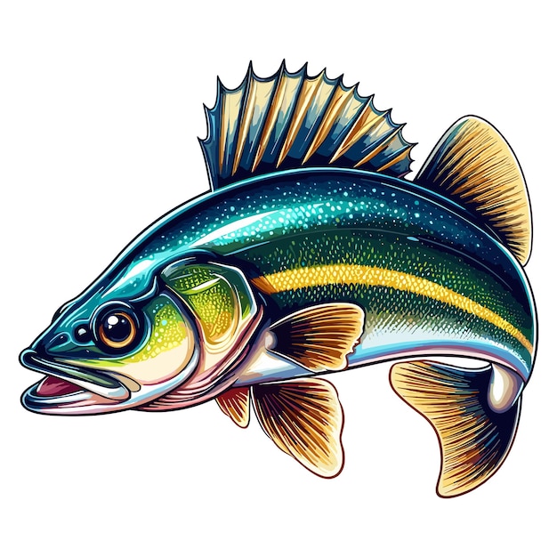 Vector leuke walleye fish cartoon vector illustratie stijl witte achtergrond