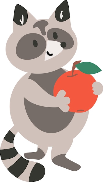 Vector leuke wasbeer met een appel.