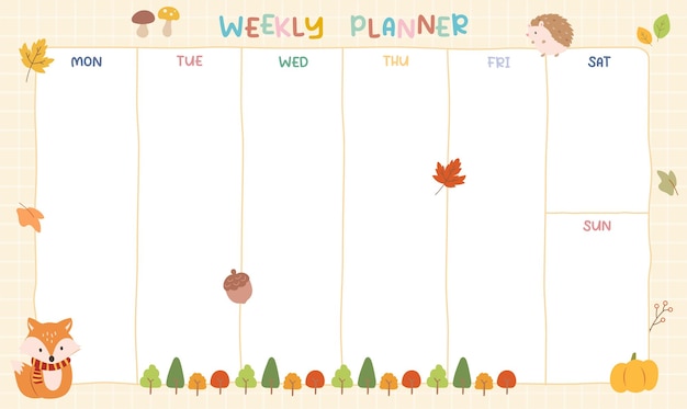 Vector leuke wekelijkse planner pastelkleur