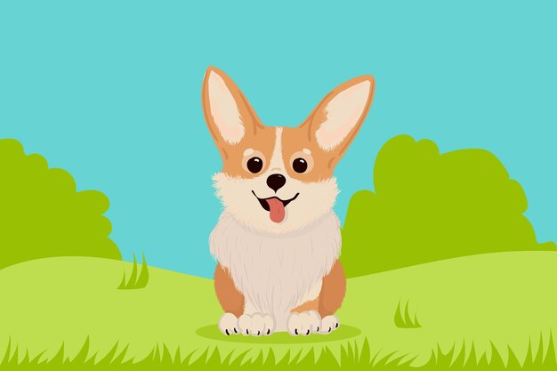 Leuke welsh corgi-hond, op groen gras, illustratie voor kinderen