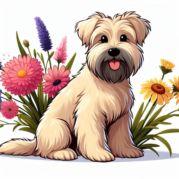 Leuke Wheaten Terrier Hond cartoon Vector Style witte achtergrond