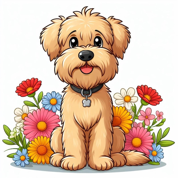 Leuke Wheaten Terrier Hond cartoon Vector Style witte achtergrond