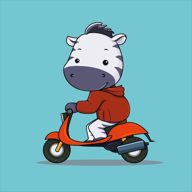 Leuke zebra rijden motorfiets cartoon illustratie vector premium