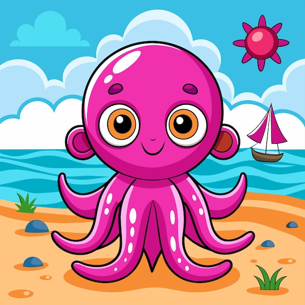 Vector leuke zee octopus met de hand getekend platte stijlvolle mascotte cartoon personage tekening sticker icoon concept