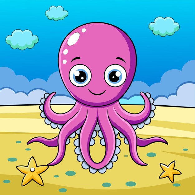 Vector leuke zee octopus met de hand getekend platte stijlvolle mascotte cartoon personage tekening sticker icoon concept