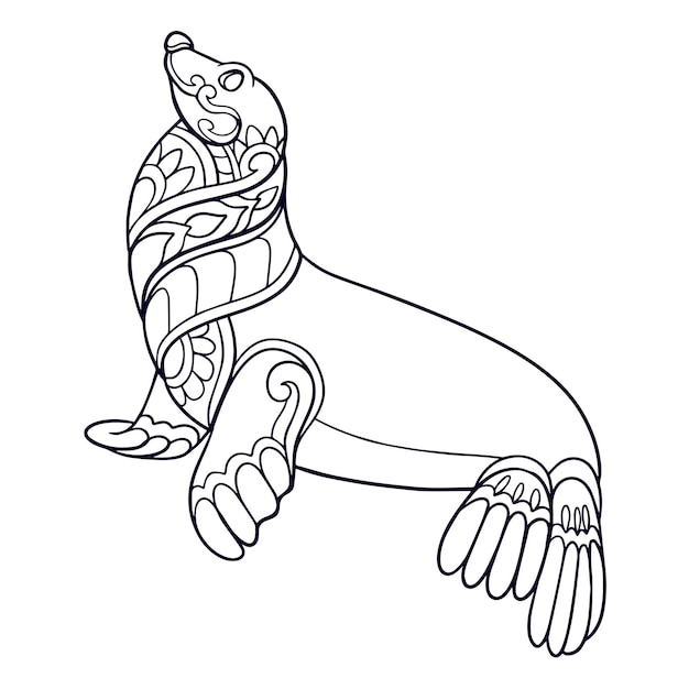 Vector leuke zeeleeuw cartoon mandala kunst geïsoleerd op een witte achtergrond