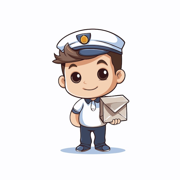 Leuke zeeman jongen met envelop op witte achtergrond Vector illustratie