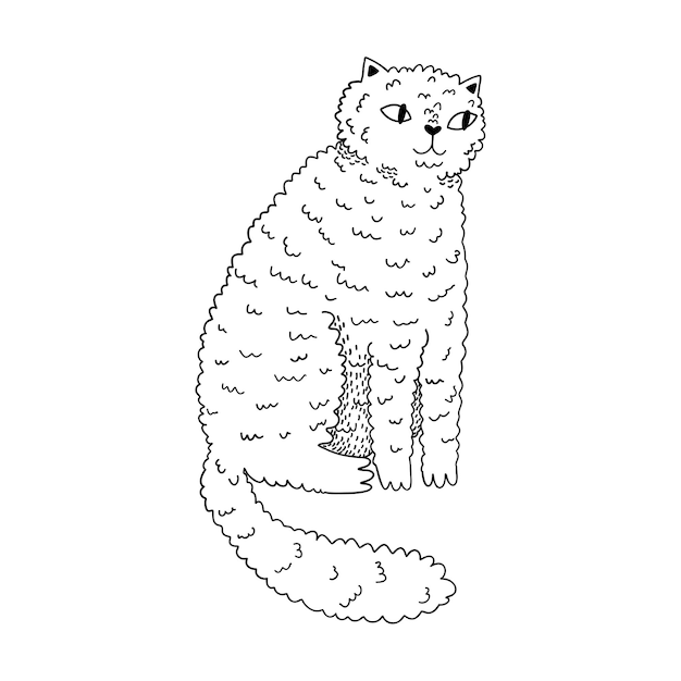 Vector leuke zittende kat in doodle-stijl met de hand getekende vectorillustratie