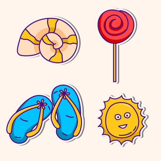 Leuke zomer sticker set tropische vakantie sticker collectie leuke zomervakantie doodle icon pack