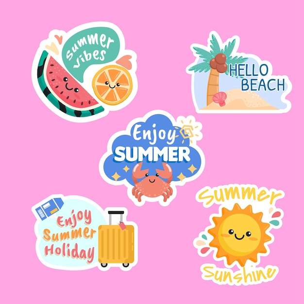 Leuke zomerse sticker ingesteld op roze achtergrond