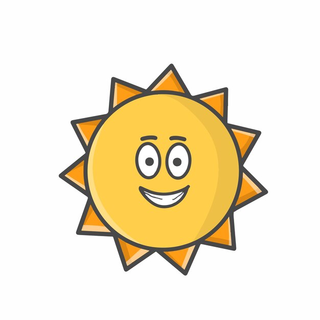 Leuke zon karakter platte cartoon emoticon vector sjabloon ontwerp illustratie