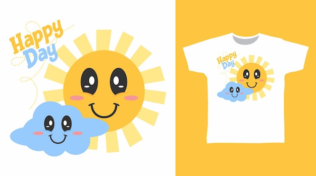 Leuke zon met cloud tee ontwerpconcept