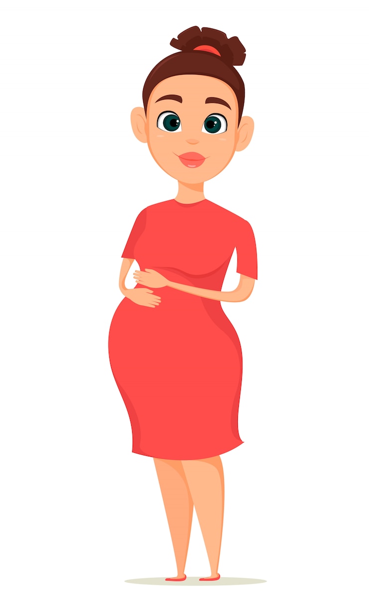 Vector leuke zwangere vrouw in rode jurk.
