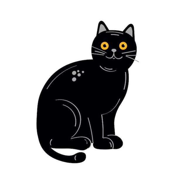 Leuke zwarte kat. Cartoon stijl Halloween illustratie. Vector