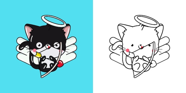 Leuke zwarte kat clipart illustratie en zwart-wit grappig kattenart