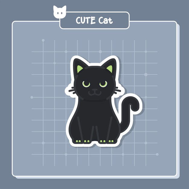 Leuke zwarte kat illustratie sticker