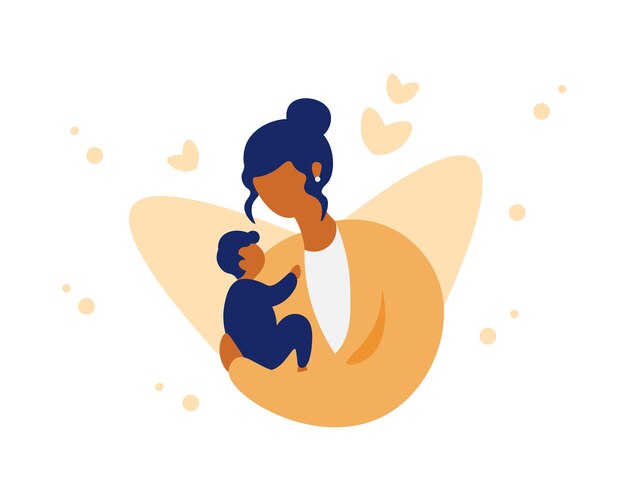 Vector leuke zwarte moeder die haar baby vector illustratie vasthoudt