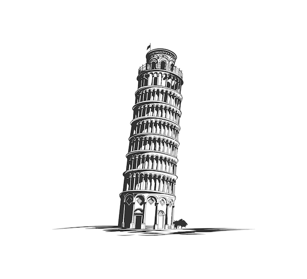 Leunende toren van Pisa abstracte met de hand getekende schets Vector illustratie ontwerp