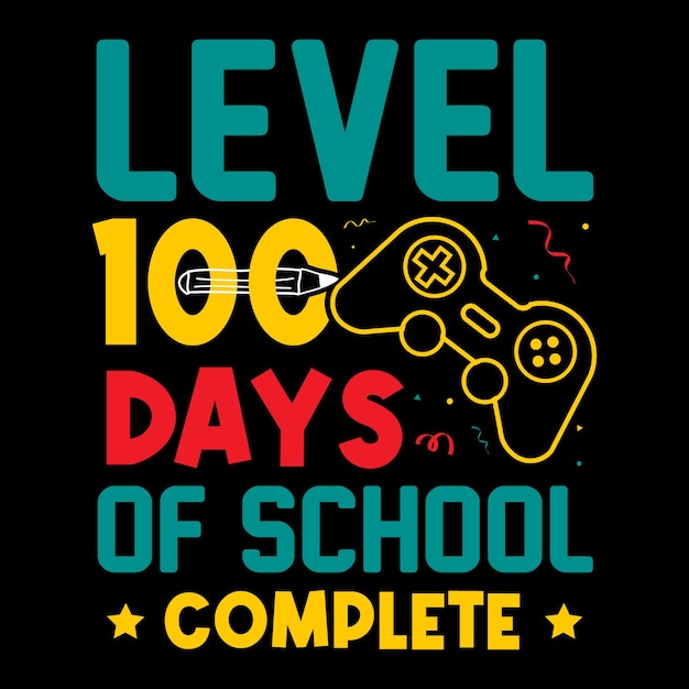 Vector level 100 days of school complete kids gaming t shirt design