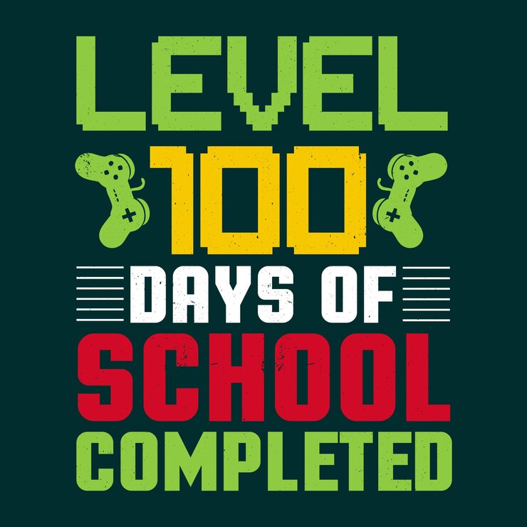 レベル100日間の学校完成Tシャツデザイン