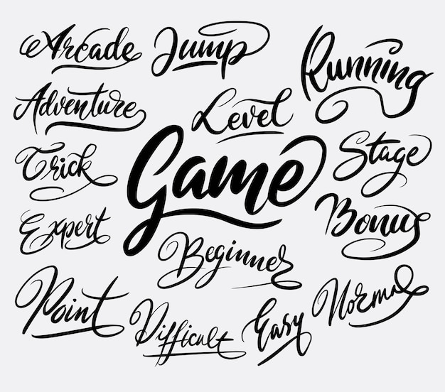 Level and adventure game handwriting calligraphy