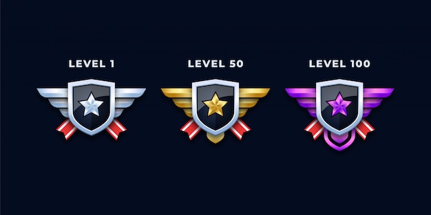 Level badges or insignias set