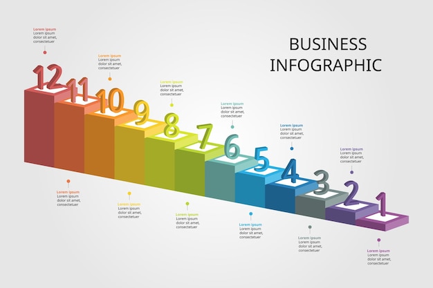 Vector level template for infographic for presentation for 12 element