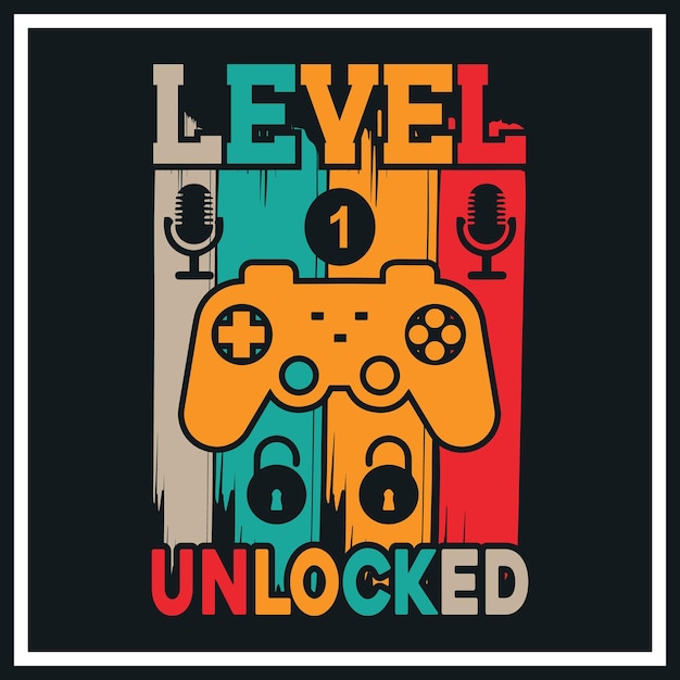 Level Unlocked Gaming T-shirt ontwerp premium vector