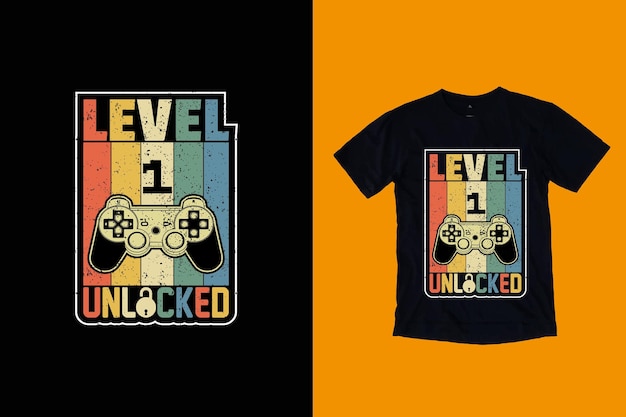 Level Unlocked T Shirt design, Video Gamer Birthday Gift T Shirt graphics and merchandise design.