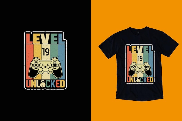 Design della maglietta con livello sbloccato, grafica della maglietta del regalo di compleanno del videogiocatore e design della merce.