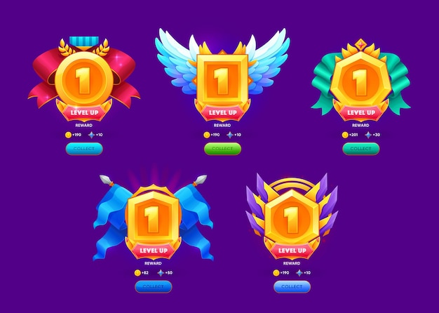 Level up award or reward badges and game assets