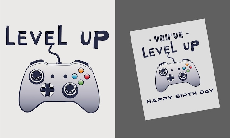 Vector level up birthday card gaming