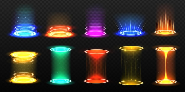 Vector level up effect realistic teleportation portal teleportation process game effect futuristic lighting