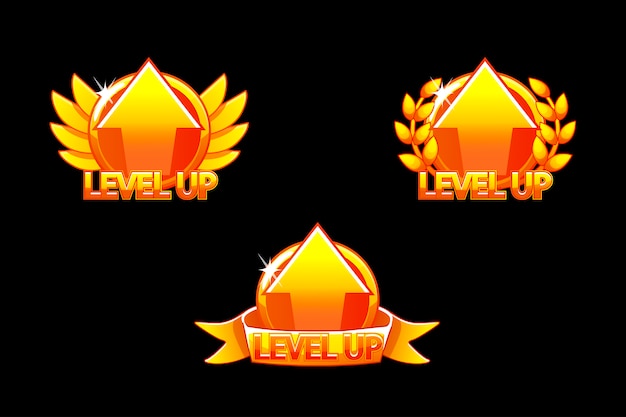 Level up icon, game golden icons. graphical user interface gui to build 2d games. casual game. can be used in mobile or web game.