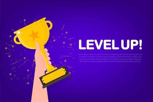 Level up icoon Gouden ster met tekst en gloeiende effecten Banner vector Level up game