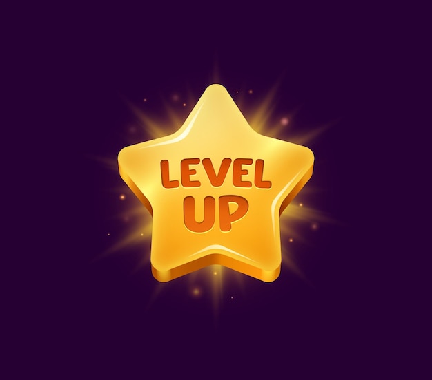 Vector level up rank game interface star shine badge