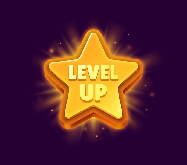 Vector level up rank game reward star rate cartoon icon