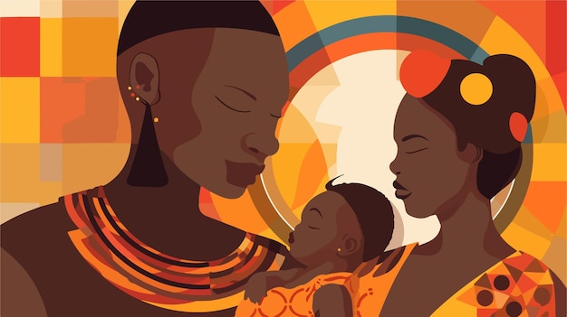 Levendig vectorbeeld van een Afrikaanse familie