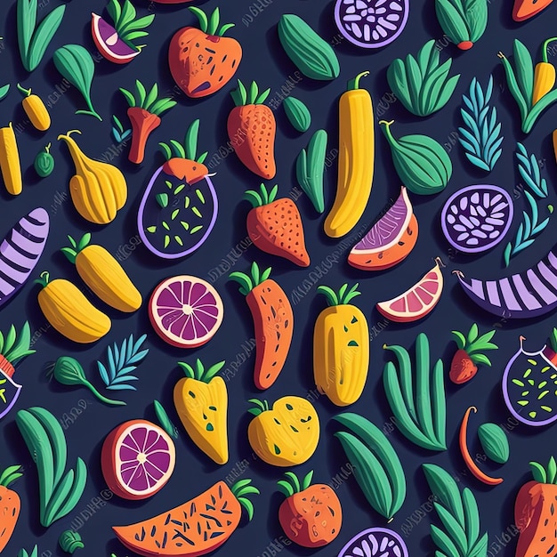 Levendige groenten en fruit patronen naadloze vectorillustratie