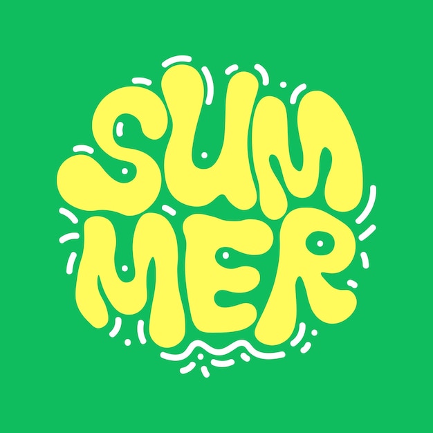 Levendige groovy zomer vector belettering op groene achtergrond