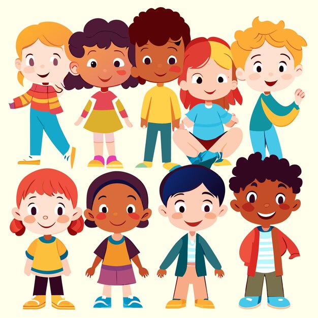 Vector levendige vectorillustraties multiculturele kinderen