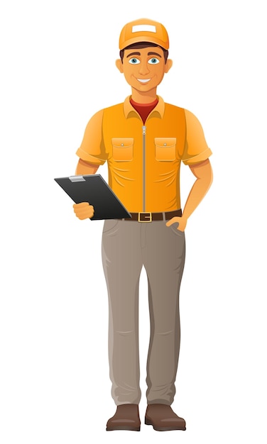 levering jonge man koeriersdienst vector illustratie