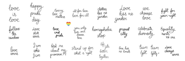 LGBT belettering vector illustratie set Concept voor trots gemeenschap Happy Pride day Liefde is liefde