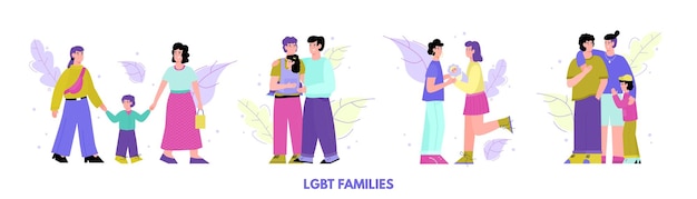 Vector lgbt and bisexual couples set of characters flat vector illustration isolated