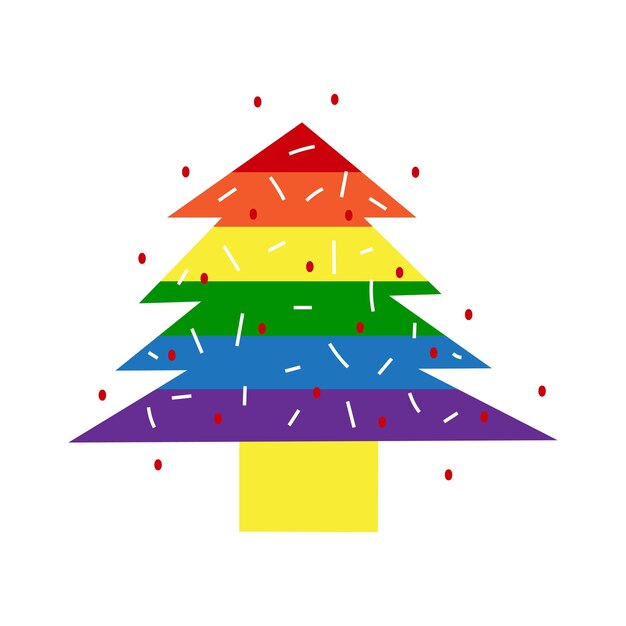 LGBT Christmas tree with rainbow and gay symbols vector flat illustration