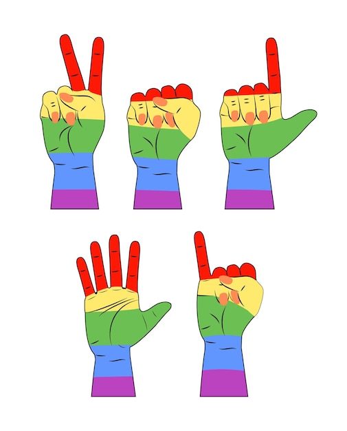 Vector lgbt concept vector for tshirt banner poster web on the white background hands are painted in lgbt pride rainbow colors