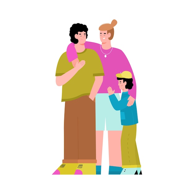 Lgbt couple cartoon characters with child flat vector illustration isolated