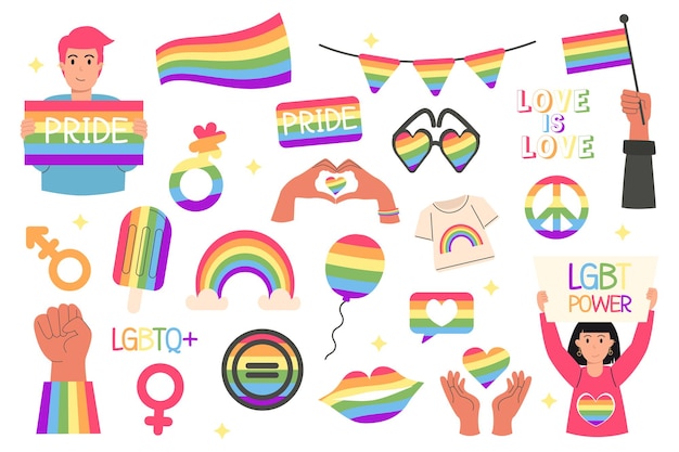 lgbt elements collection pride month flat style